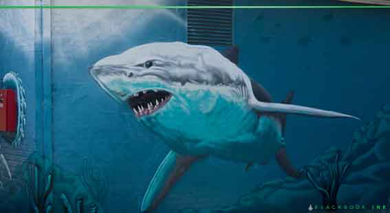 great white shark mural