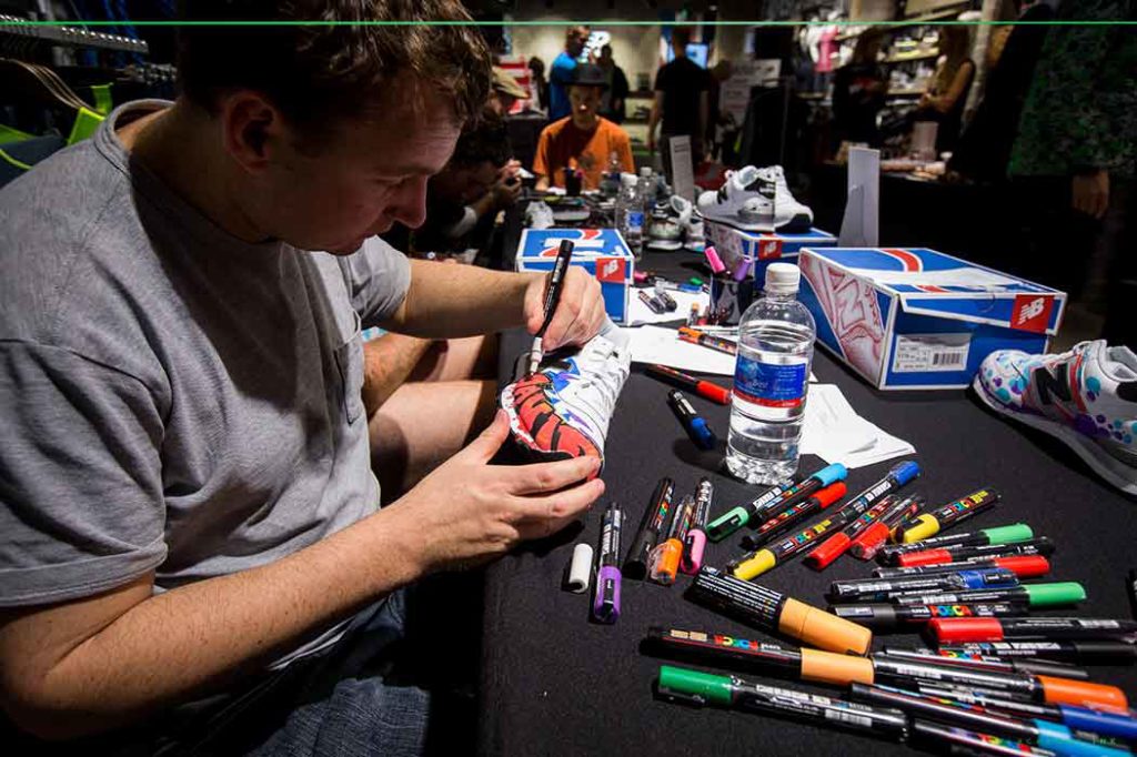 custom art on shoes for New Balance opening of Pitt St mall shop in Sydney CBD
