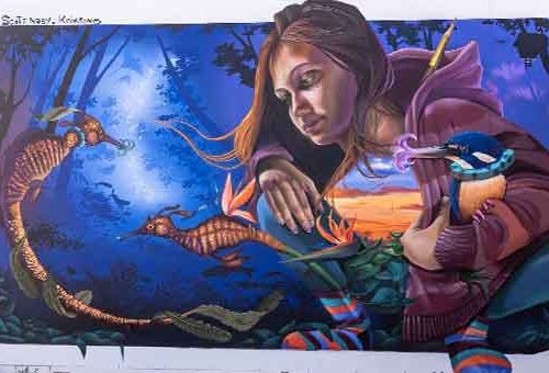 krimsone and scott nagy mural in Cronulla for Walk the Walls Festival