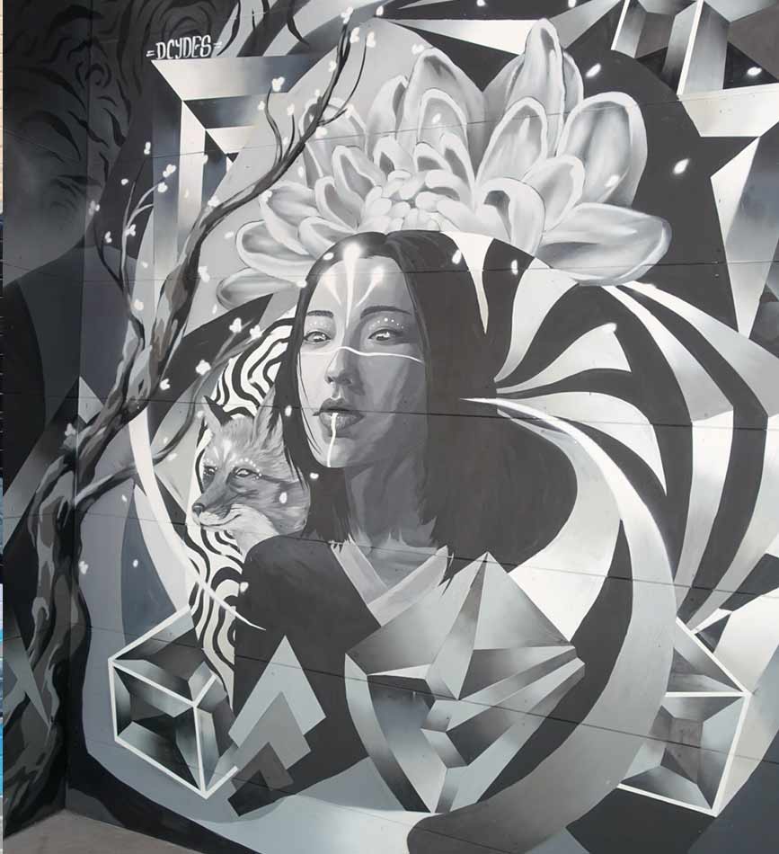 Abstract mural of female face by Dcydes