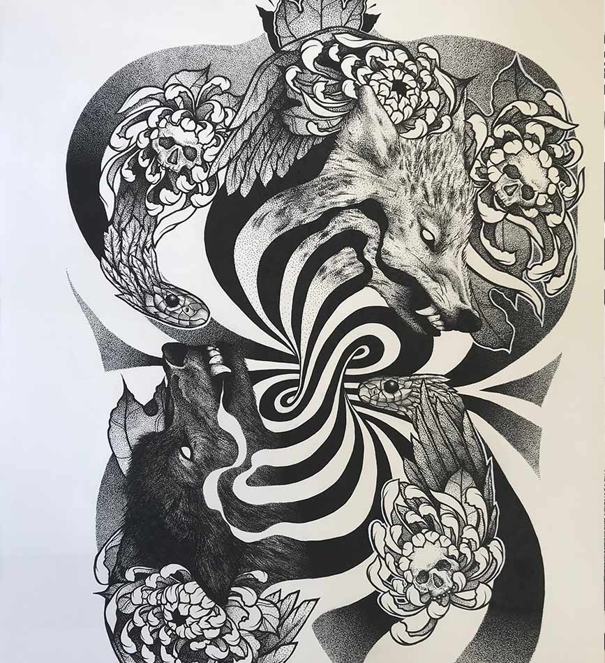 Black and white illustration