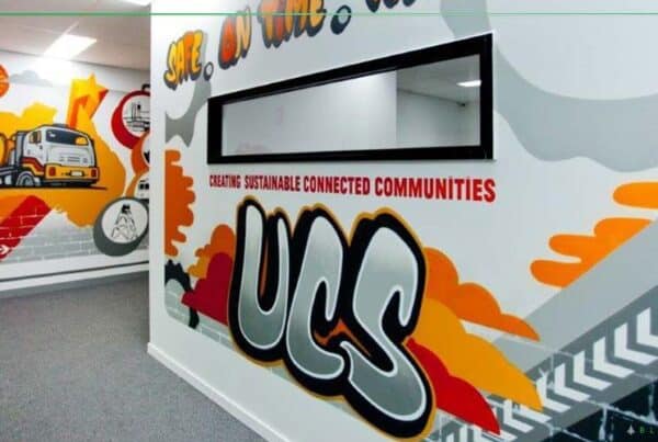 UCS entrance mural to the office