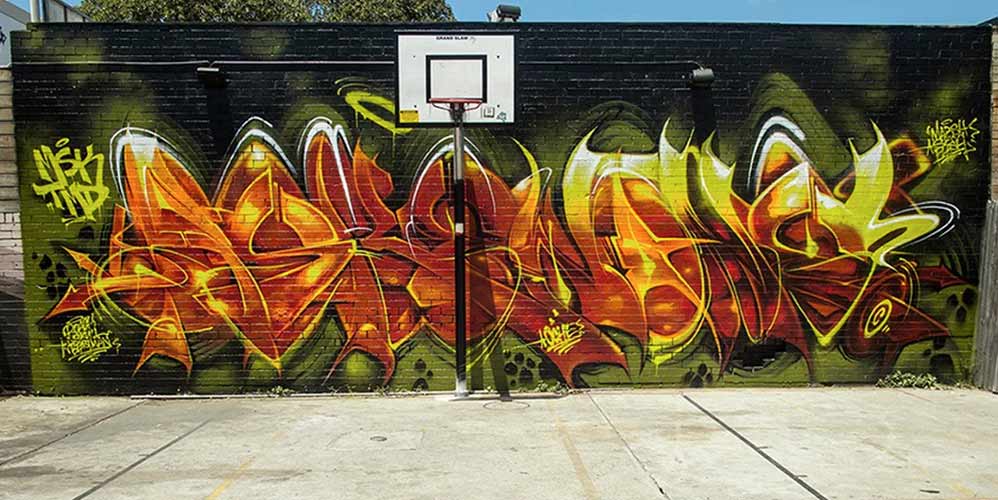 basketball court graffiti art