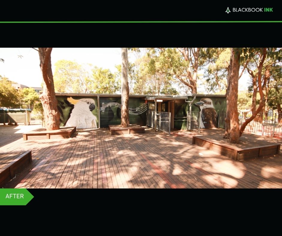 After photo of school mural painted at a school in Sydney.