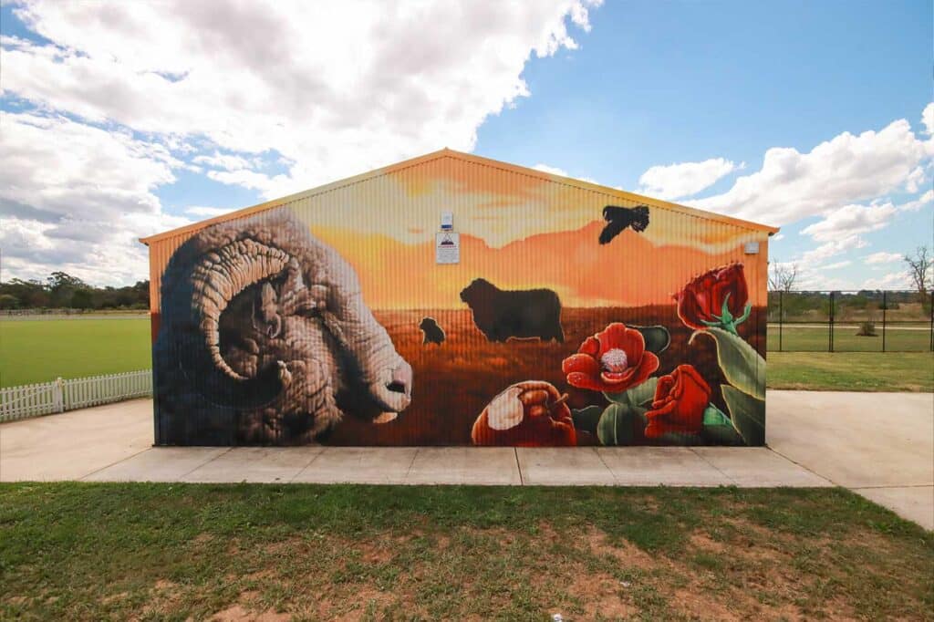 Mural painted at Camden Town Farm that highlights the local history of the area