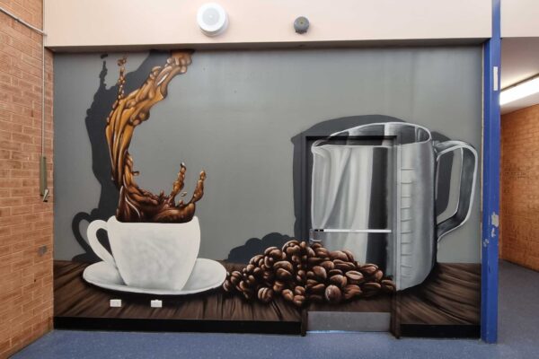 coffee mural painted for a school