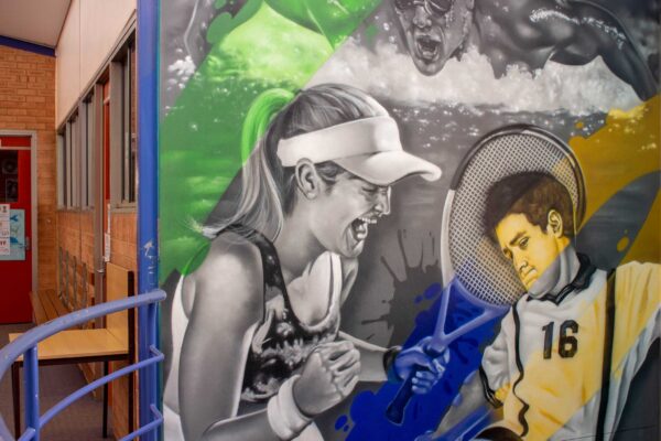 Graffiti art portrait of a female tennis player
