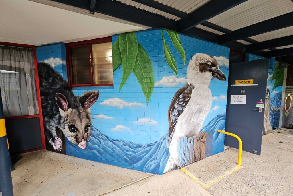 Blackwell-Public-School-6 Canteen mural of a possum and kookaburra painted in Sydney School