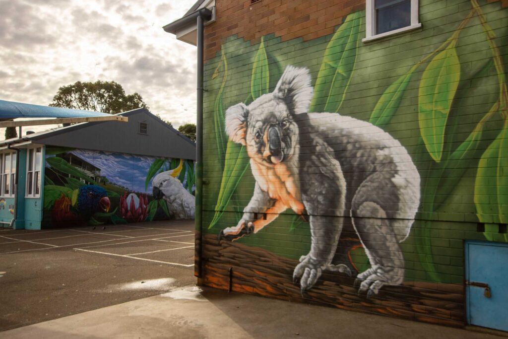 Campbelltown-Public-Murals-3 Koala and Australian birds school mural in Campbelltown NSW
