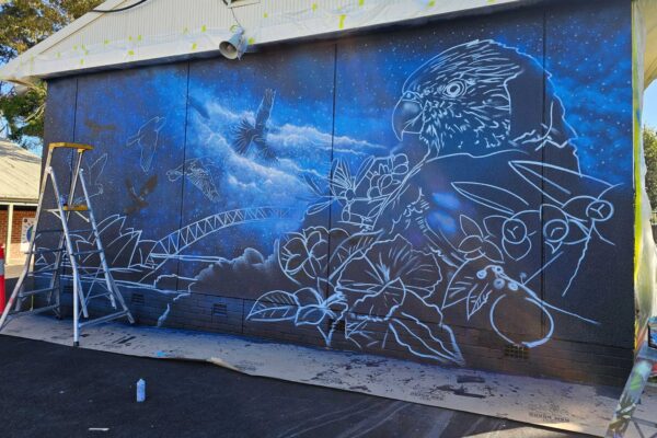 initial outlines for a school mural