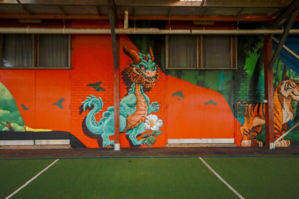 Dragon painted as part of a Multi Cultural mural at Glenwood Public School