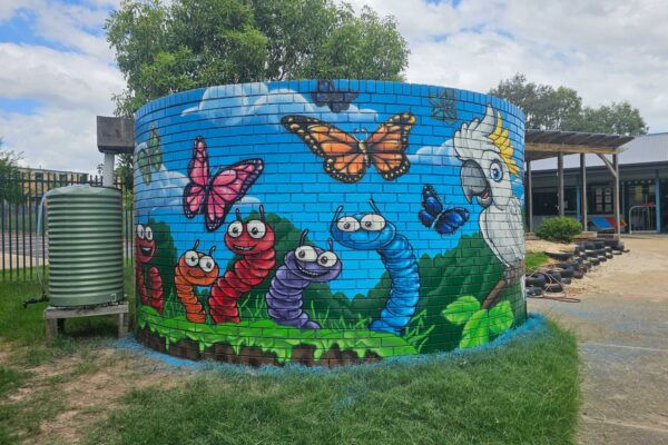 Child friendly cartoon school mural