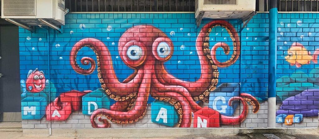 Madang-Ave-Public-School-Mural-2 Octopus mural painted on a school support unit wall