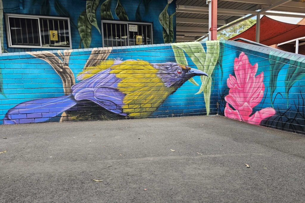 Thomas-Acres-Ps-Native-Mural-3 Bird mural in Western Sydney School