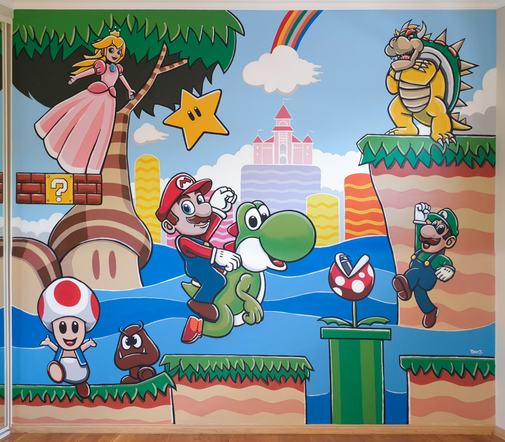 Mario_finished Mural artist in Perth painted kids bedroom of Mario cart.