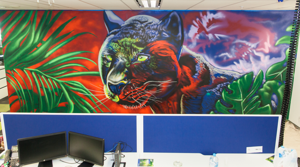 ChrisWoe_BlackBookInk.maquarieparkoffice_39 Colorful panther graffiti art mural in office in Macquarie Park