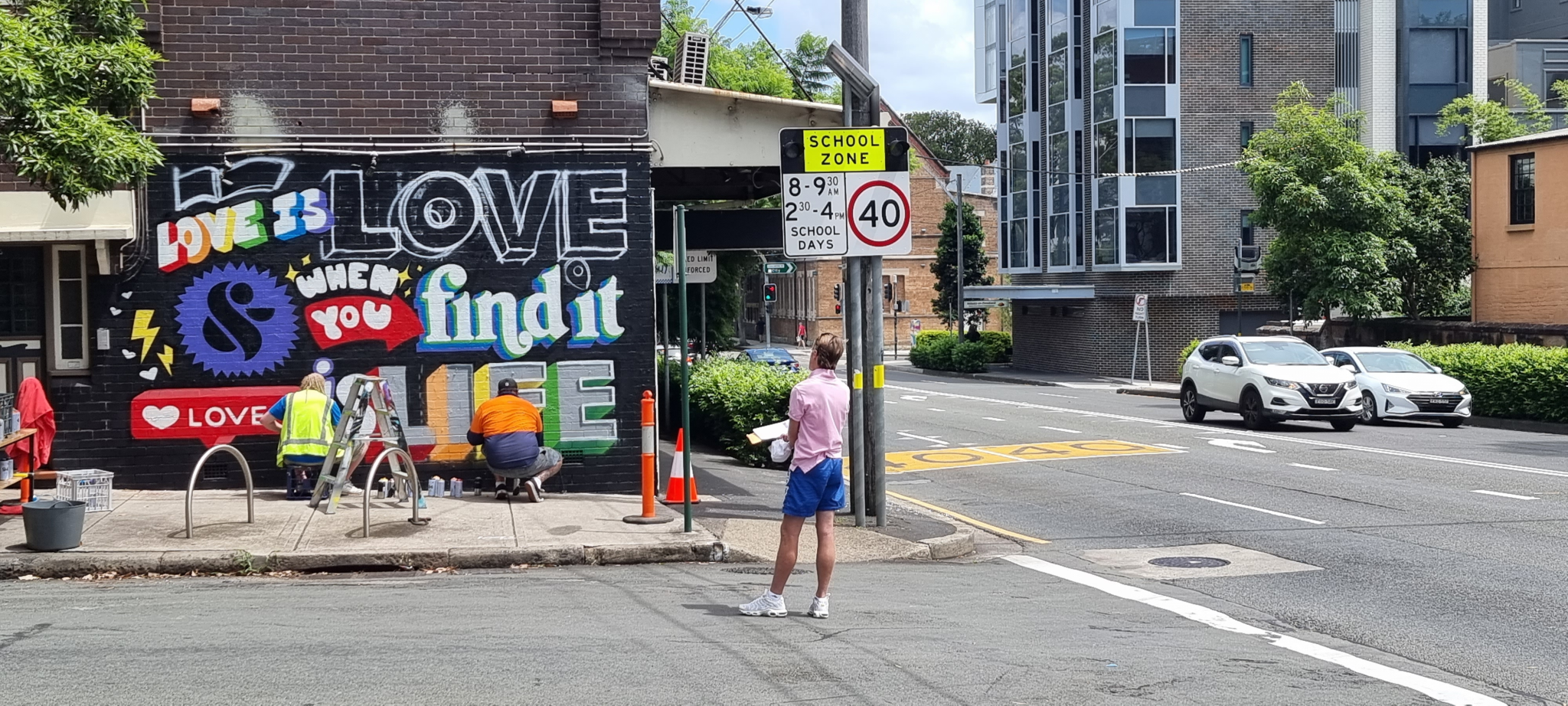 Street artists Sydney painting a Brand campaign mural for Mini Australia in Redfern
