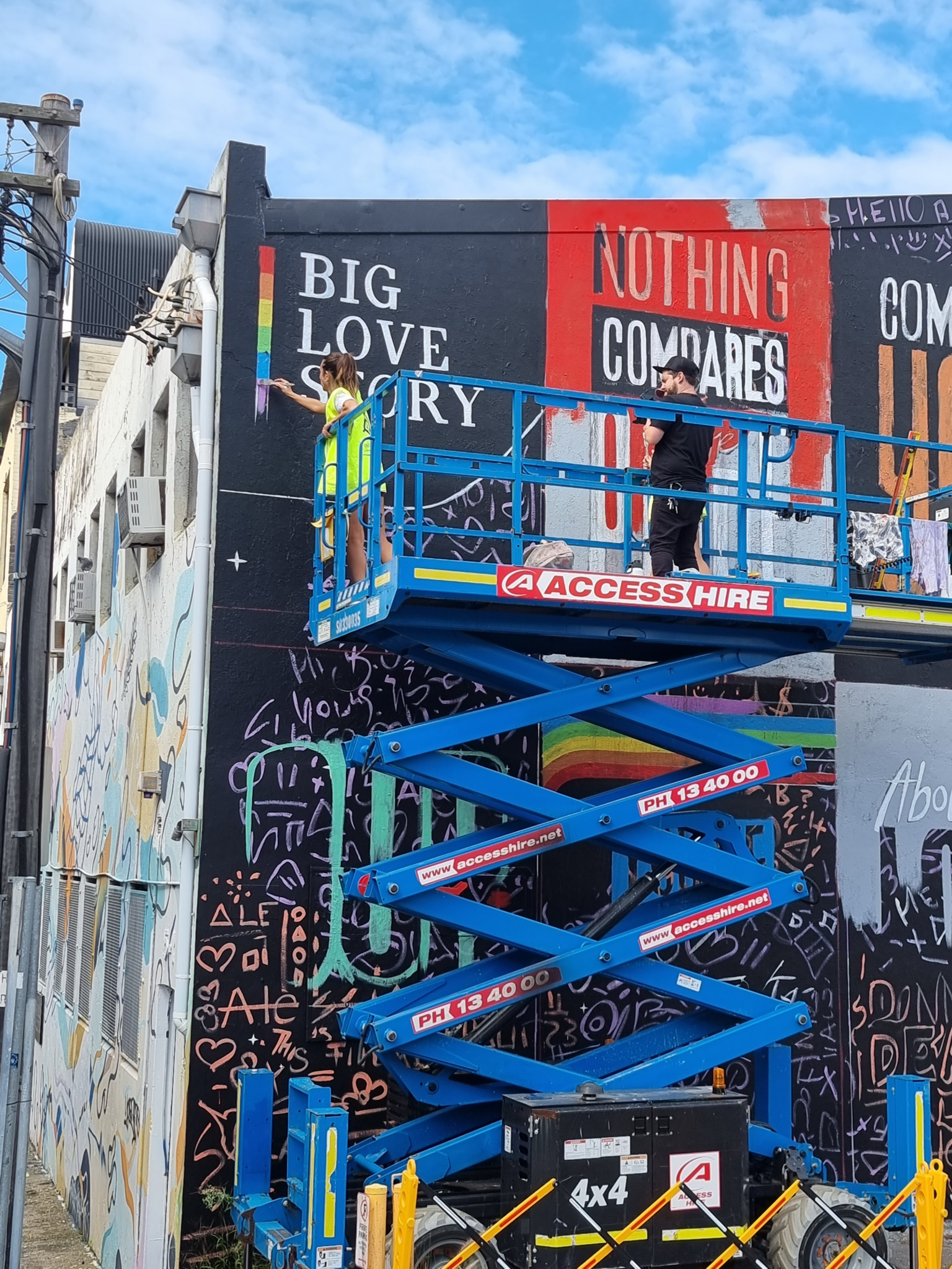Mural artists painting Mini Australia Brand campaign for Big Love