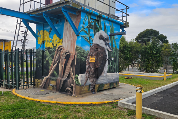 Camden pump station mural with local flora and fauna