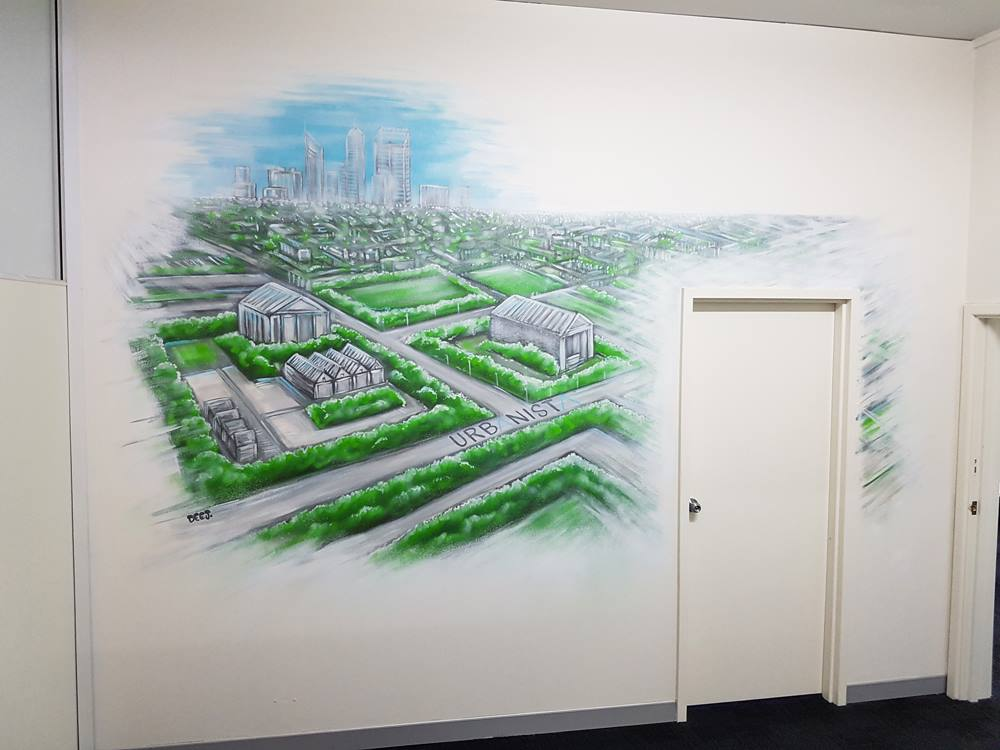 UrbanistaTown Planning Office mural in Perth business