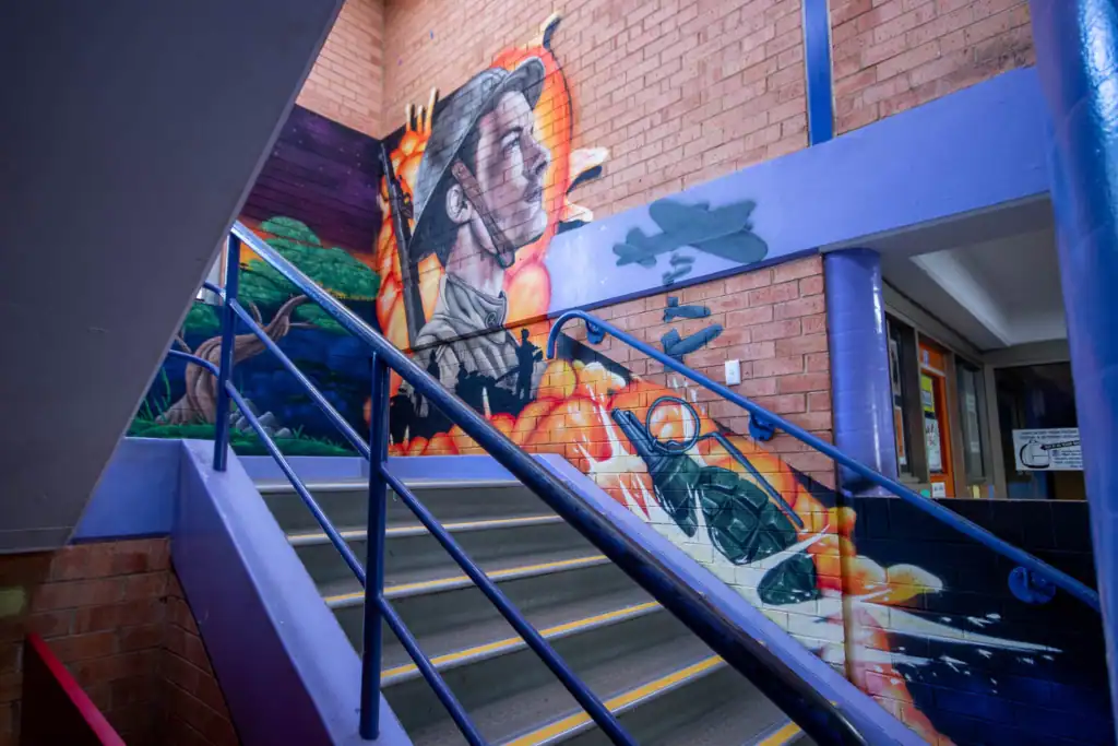 History department stairwell mural at Ambarvale High School